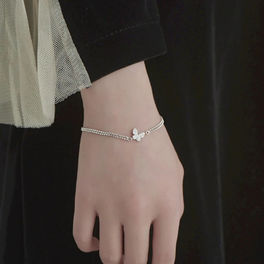 NEW 925 Silver Diamond Butterfly Bracelet E - Picture 5 of 7